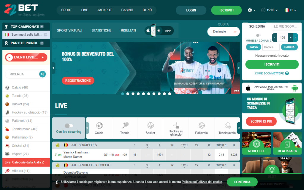 22Bet home page