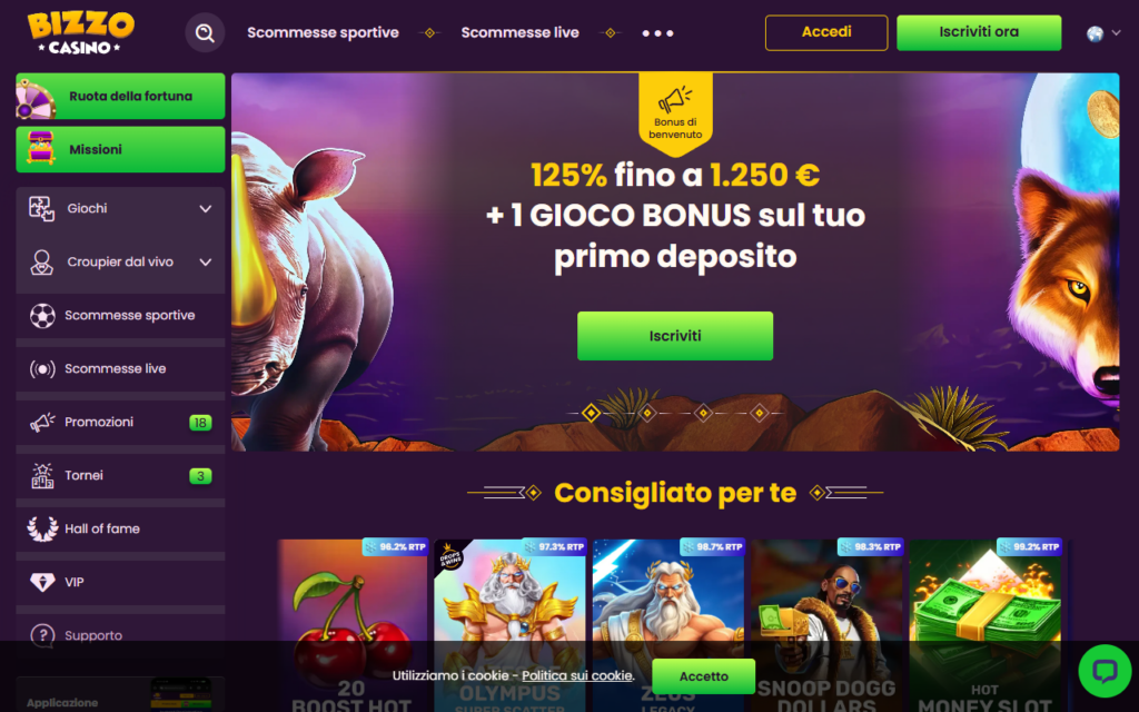 Bizzo Casino home page
