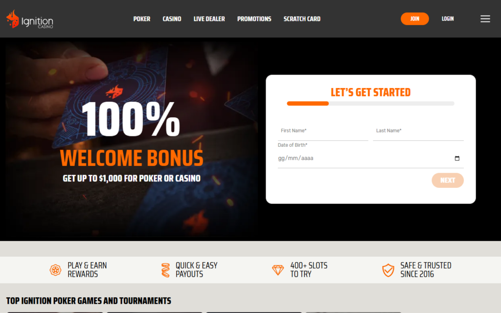 Ignition Casino home page
