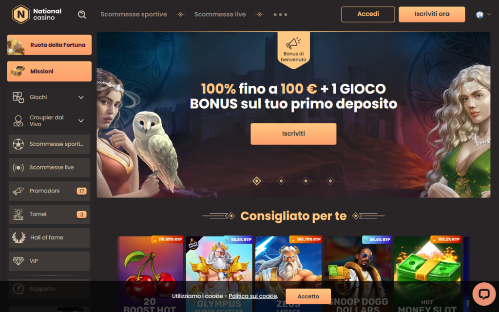National Casino home page