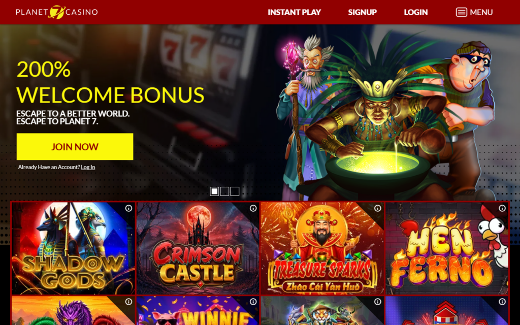 Planet 7 Casino home page