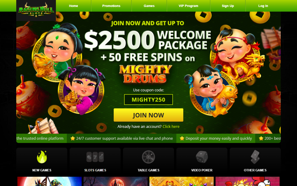 Raging Bull Slots home page