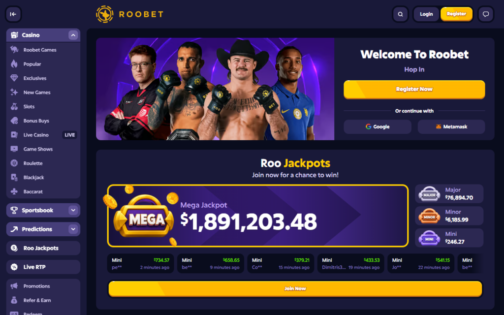 Roobet home page
