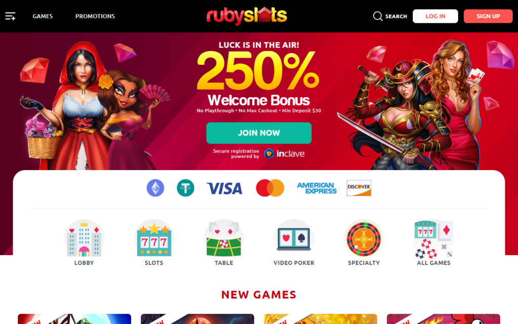 Ruby Slots home page