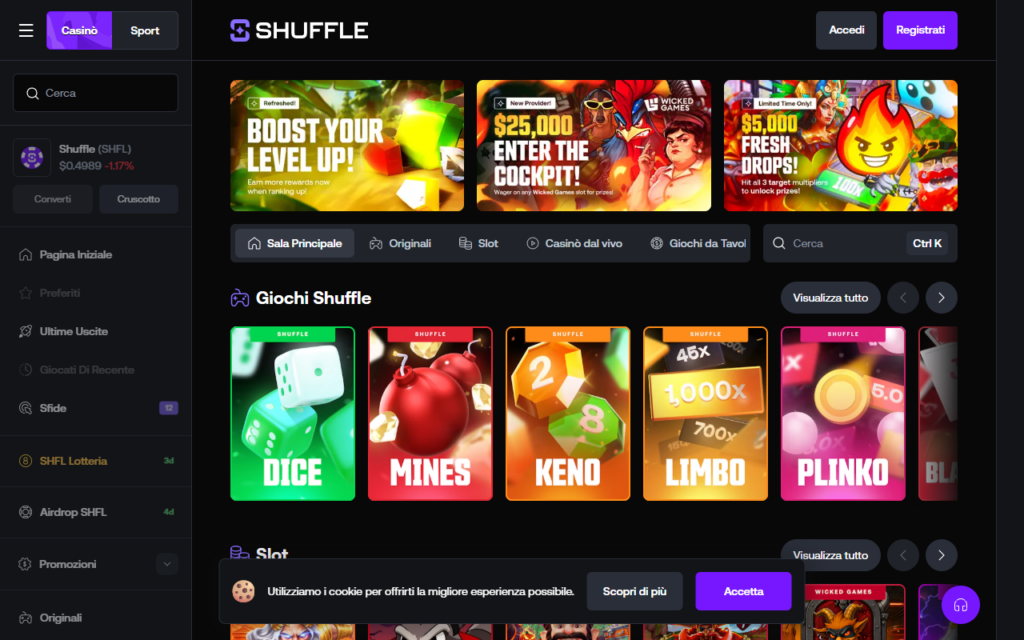 Shuffle home page