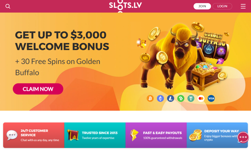 Slots.lv home page