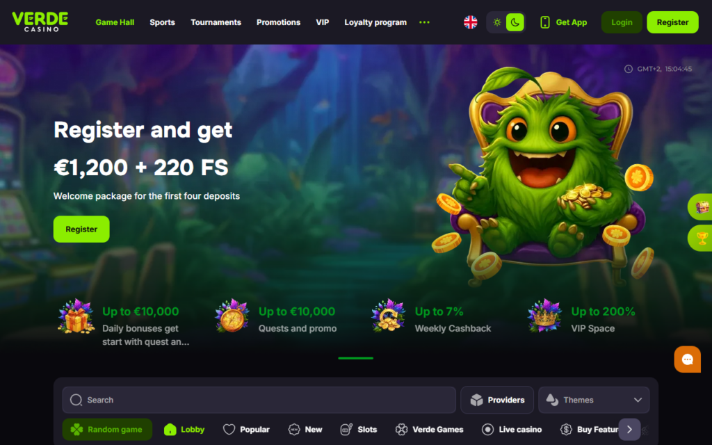Verde Casino home page