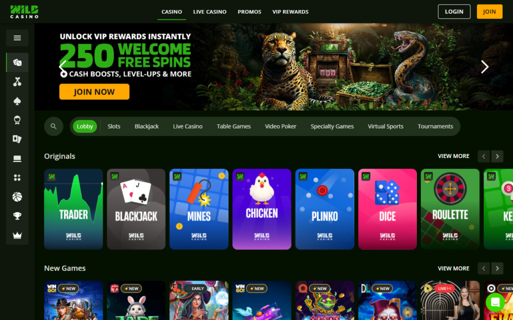 Wild Casino home page